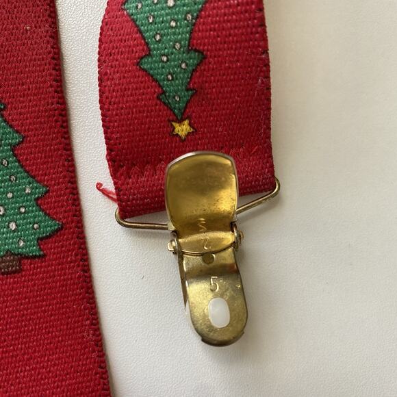 Vintage CAS West Germany Mens Suspenders Elastic Red Christmas Tree - Picture 6 of 10